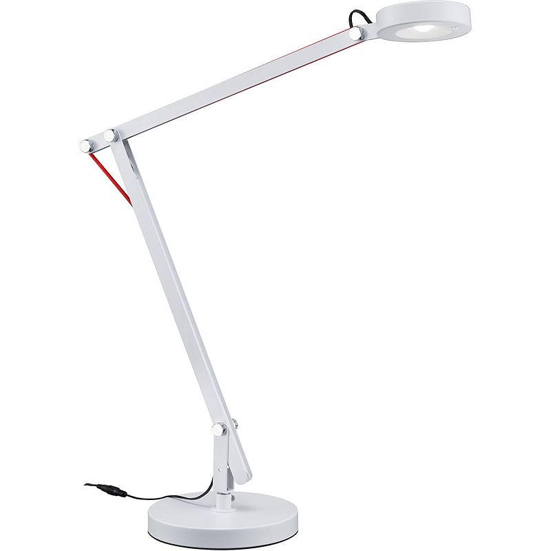 Foto van Led bureaulamp - trion amsty - 5w - warm wit 3000k - rond - glans wit - aluminium