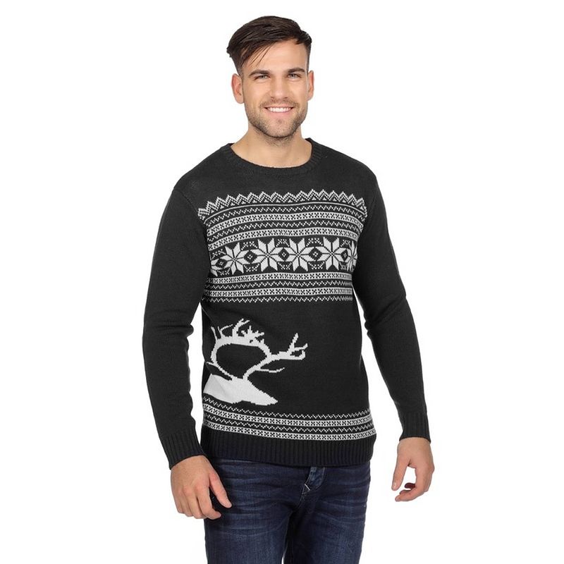 Foto van Donkergrijze kerst sweater met rendier voor heren 52 (l) - kerst truien