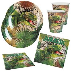 Foto van Dinosaurus feest wegwerp servies set - 10x bordjes / 10x bekers / 20x servetten - feestpakketten