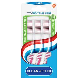 Foto van Aquafresh clean & flex hard dagelijkse tandenborstel 2+1 gratis, in 100% plasticvrije verpakking bij jumbo