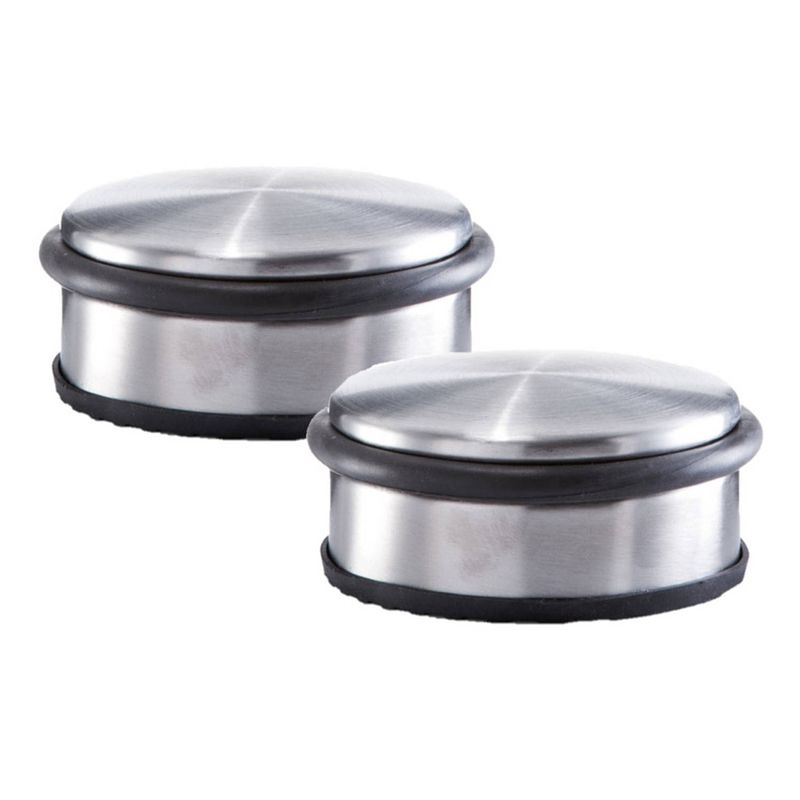 Foto van Set van 2x stuks rvs deurstoppers rond 10 x 4,5 cm - deurstoppers 1,15 kg