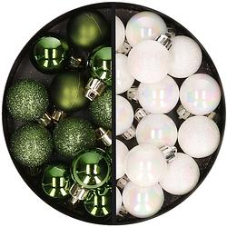 Foto van 34x stuks kunststof kerstballen groen en parelmoer wit 3 cm - kerstbal