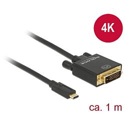 Foto van Delock usb-c® / dvi adapterkabel usb-c® stekker, dvi-d 24+1-polige stekker 1.00 m zwart 85320 vergulde steekcontacten usb-c®-displaykabel