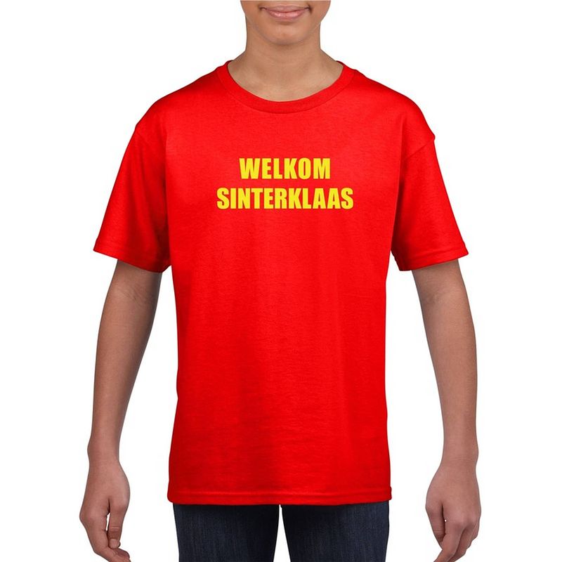 Foto van Welkom sinterklaas rood t-shirt voor kinderen l (146-152)