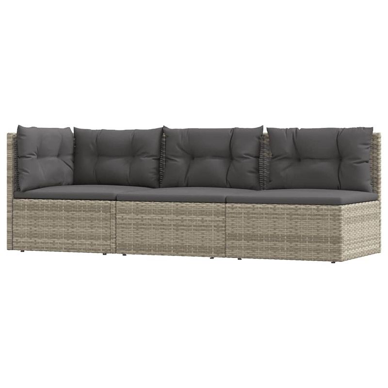 Foto van Vidaxl 3-delige loungeset met kussens poly rattan grijs