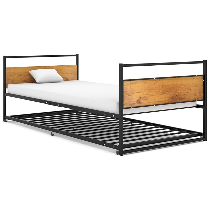 Foto van Vidaxl bedframe uitschuifbaar metaal zwart 90x200 cm