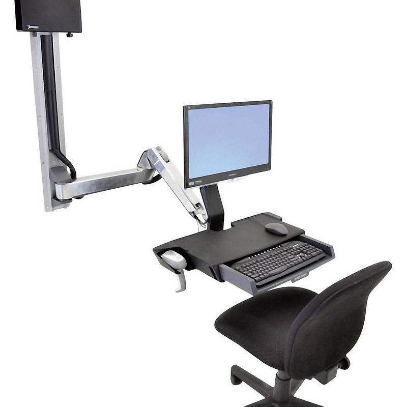 Foto van Ergotron styleview sit-stand combo monitor-wandbeugel 1-voudig 25,4 cm (10) - 61,0 cm (24) in hoogte verstelbaar, toetsenbordhouder, kantelbaar, zwenkbaar,