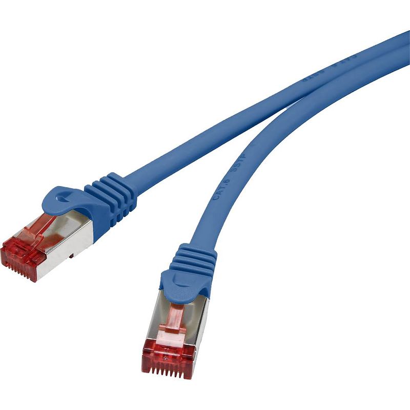 Foto van Renkforce rf-4737384 rj45 netwerkkabel, patchkabel cat 6 s/ftp 15.00 cm blauw snagless, vergulde steekcontacten, vlambestendig 1 stuk(s)