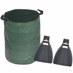Foto van Groene tuinafvalzak opvouwbaar 120 liter met een setje bladharken/tuinafval grijpers - tuinafvalzak