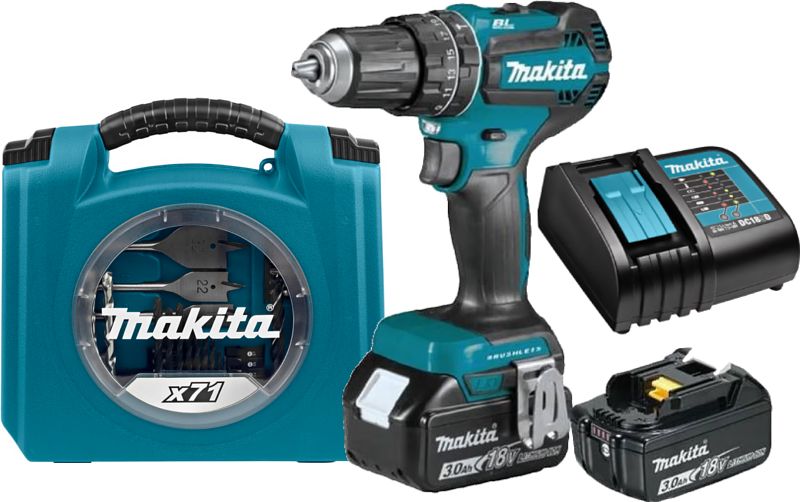 Foto van Makita dhp485sfj + 71-delige bit- en borenset