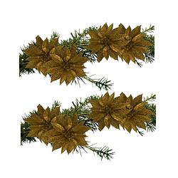 Foto van 8x stuks glitter decoratie bloemen op clip goud 9.5 cm - kunstbloemen