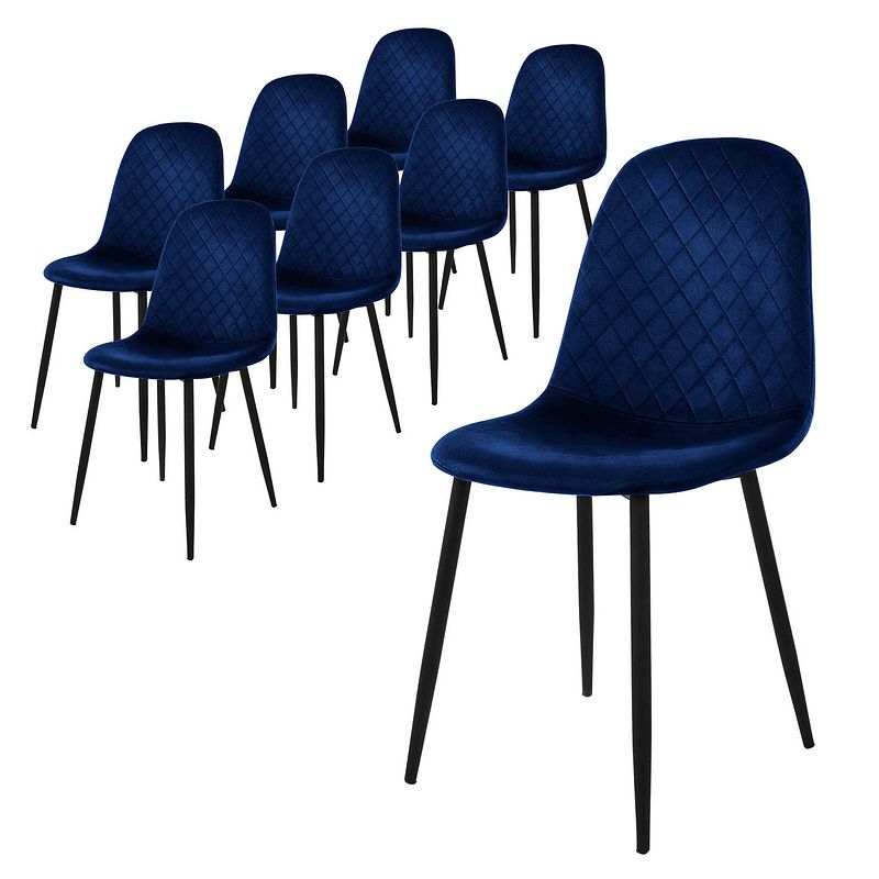 Foto van Ml-design eetkamerstoelen set van 8, donkerblauw, keukenstoel met fluwelen bekleding, woonkamerstoel met rugleuning,