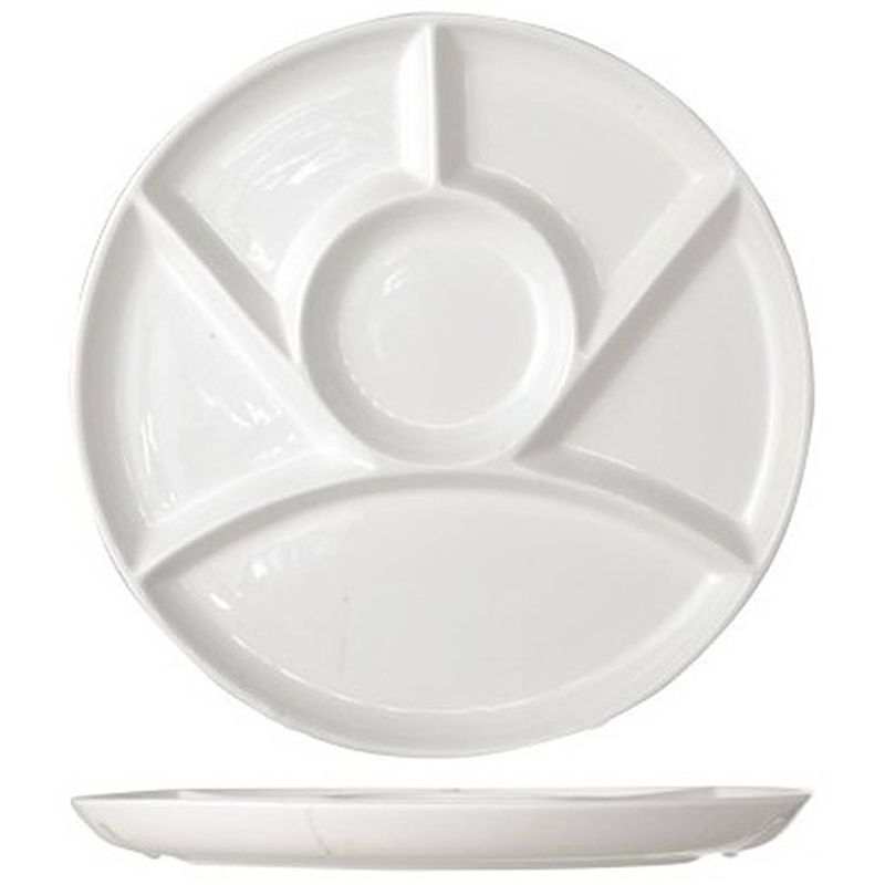 Foto van Porseleinen fonduebord 6-vaks rond 24 cm - gourmetborden