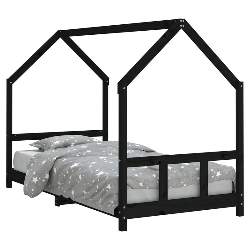 Foto van Vidaxl kinderbedframe 90x190 cm massief grenenhout zwart