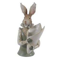 Foto van Clayre & eef decoratie beeld konijn 16*13*30 cm beige kunststof decoratief figuur paashaas woonaccessoires groen