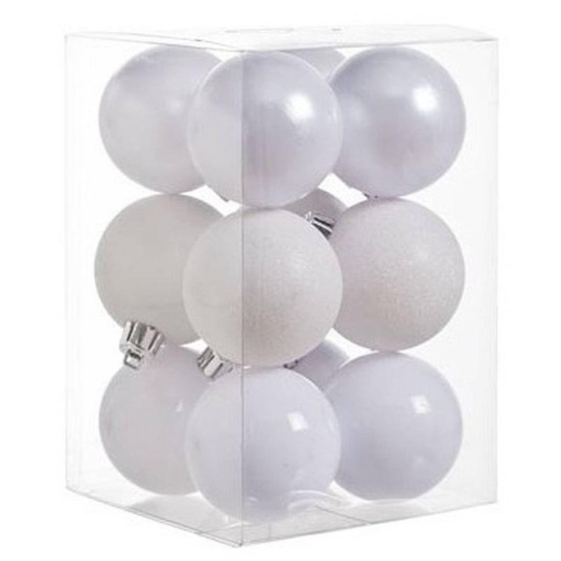 Foto van 12x witte kunststof kerstballen 6 cm - mat/glans - onbreekbare plastic kerstballen - kerstboomversiering wit