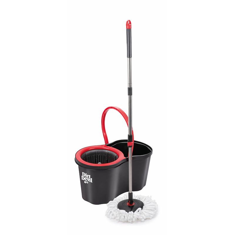 Foto van Dirt devil dweilsysteem met wringer - emmer 16 l - ronde dweil - microvezel mop - grijs/ rood