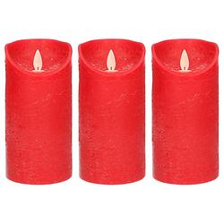 Foto van 3x led kaarsen/stompkaarsen rood met dansvlam 15 cm - led kaarsen