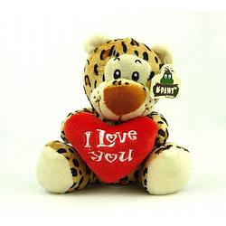 Foto van Pluche i love you luipaard knuffel bruin 14 cm speelgoed - knuffeldier