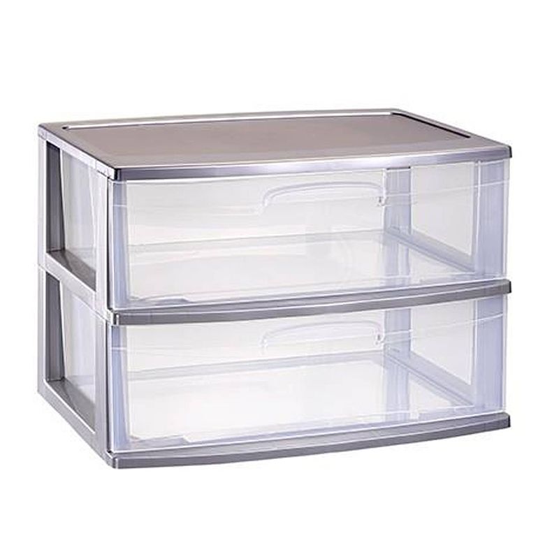 Foto van Plasticforte ladeblokje organizer 2x lades - zilver/transparant - l56 x b40 x h41 cm - plastic - ladeblok