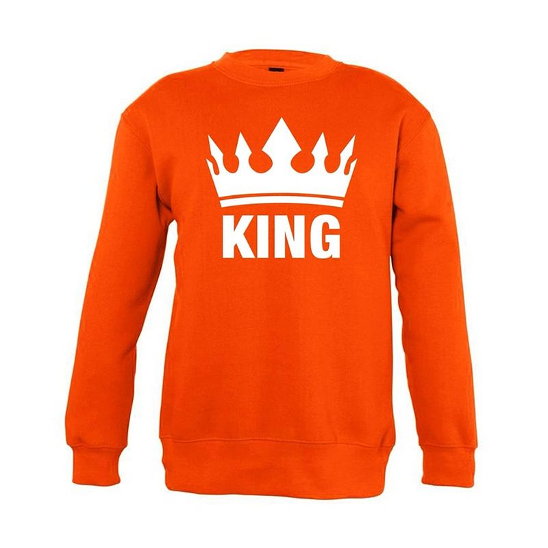 Foto van Oranje koningsdag king sweater kinderen - oranje koningsdag kleding 7-8 jaar (122/128)