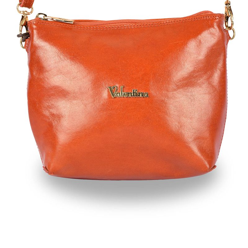 Foto van Crossbody tas oranje lederen schoudertas ideaal voor koningsdag festiviteiten damestas