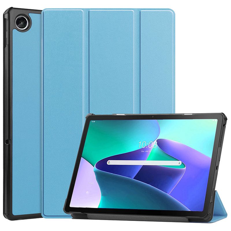 Foto van Basey lenovo tab m10 plus (3e gen) hoesje kunstleer hoes case cover - lichtblauw