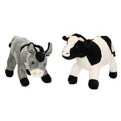 Foto van Pluche knuffel boerderijdieren set koe en ezel van 22 cm - knuffel boederijdieren