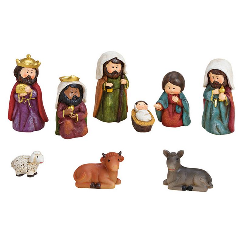 Foto van Set van 9x stuks kinder kerststal beelden/kerstbeelden 3 tot 9 cm - kerststallen