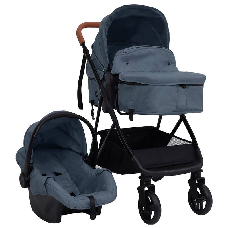 Foto van Vidaxl kinderwagen 3-in-1 staal marineblauw en zwart