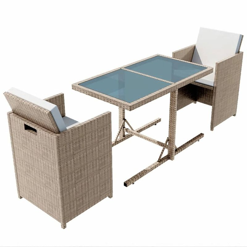 Foto van Vidaxl 3-delige bistroset met kussens poly rattan beige