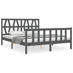 Foto van The living store massief grenenhouten bedframe - grijs - 205.5 x 165.5 x 100 cm - multiplex lattenbodem