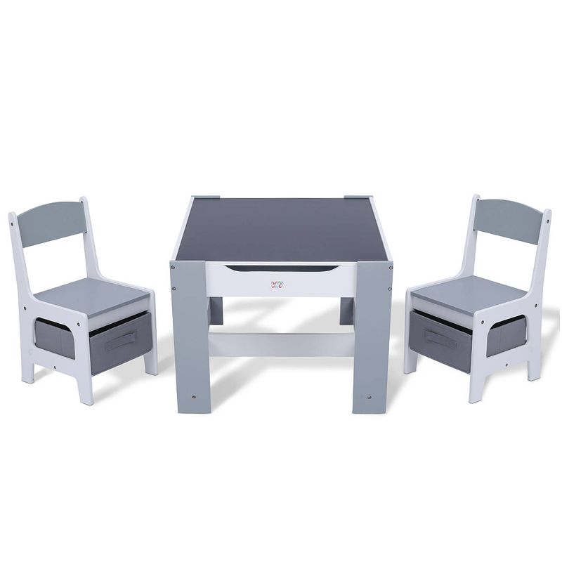 Foto van Baby vivo kinderzitgroep maurice, grijs, met multifunctionele tafel en 2 houten stoelen