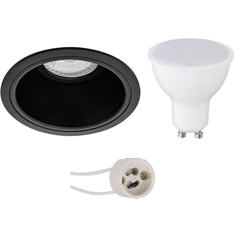 Foto van Led spot set - aigi - pragmi minko pro - gu10 fitting - inbouw rond - mat zwart - 6w - helder/koud wit 6400k - verdiept