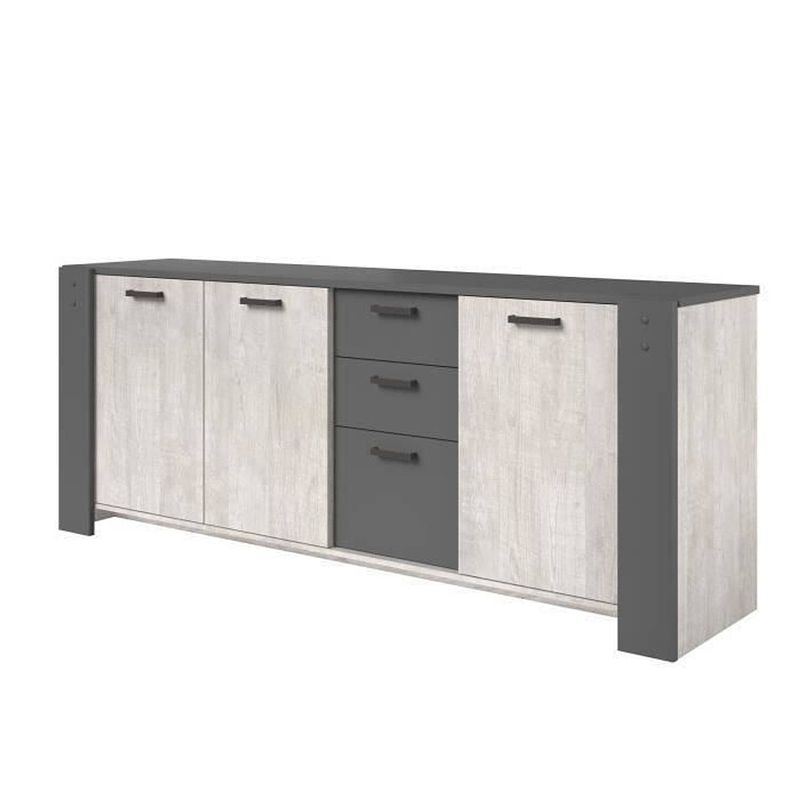 Foto van Loft dressoir 3 deuren en 3 lades - grijs decor - l 220 x d 52 x h 86,5 cm