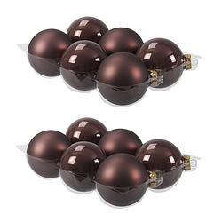 Foto van 12x stuks glazen kerstballen donkerbruin (chestnut) 8 cm mat/glans - kerstbal