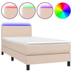 Foto van Vidaxl boxspring met matras en led kunstleer cappuccinokleur 90x200 cm