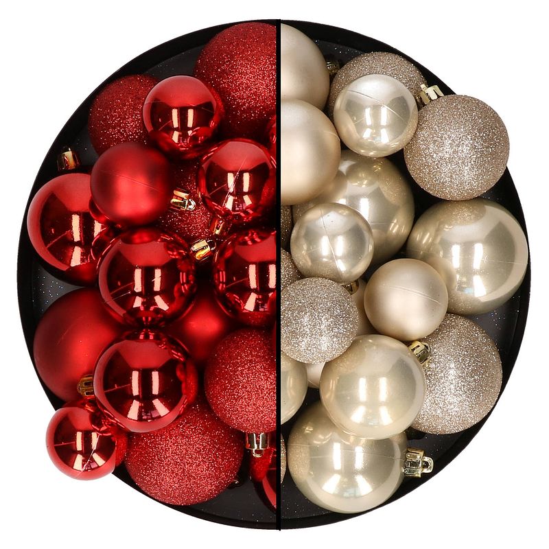 Foto van Kerstballen 60x stuks - mix rood/champagne - 4-5-6 cm - kunststof - kerstbal