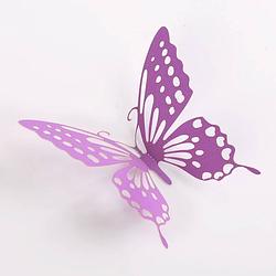 Foto van Cake topper decoratie vlinders en muur decoratie met plakkers 12 stuks paars - 3d vlinders - vl-04