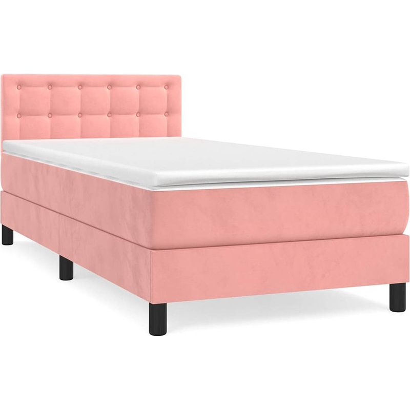 Foto van The living store bed pink 193x90x78/88cm - velvet - pocket spring mattress - medium-firm support - skin-friendly top