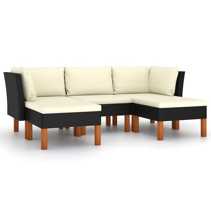 Foto van Vidaxl 5-delige loungeset met kussens poly rattan zwart