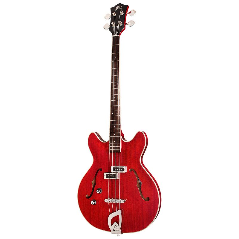 Foto van Guild newark st. collection starfire i bass lh cherry red linkshandige semi-akoestische basgitaar