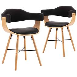 Foto van The living store eetkamerstoelen - armleuningen - kunstleer - 52.5 x 47 x 75.5 cm - zwart/lichtbruin