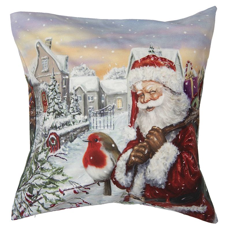 Foto van Haes deco - kerst kussenhoes 45x45 cm - wit - collectie: santa red - sierkussen, kussenhoes