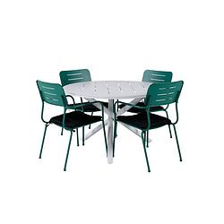 Foto van Alma tuinmeubelset tafel ø120cm en 4 stoel nicke groen, wit.