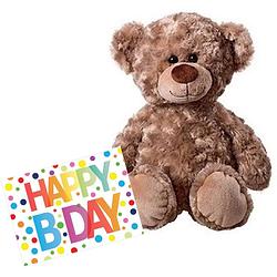 Foto van Pluche knuffel knuffelbeer 43 cm met a5-size happy birthday wenskaart - knuffelberen