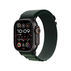 Foto van Apple watch ultra 2 gps + cellular 49mm titanium case met dark green alpine loop - small smartwatch zwart