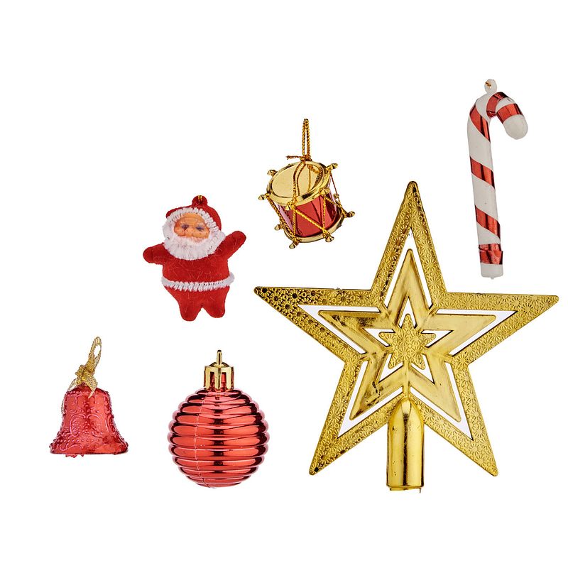 Foto van Krist+ kerstornamenten - 24x - met piek rood/goud voor mini kerstboom - kerstbal