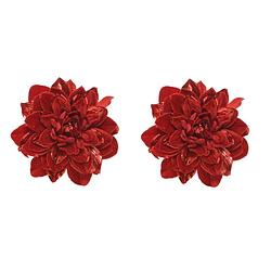 Foto van 2x stuks decoratie bloemen velvet rood op clip 16 cm - kunstbloemen