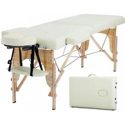 Foto van Bestmassage mt-296-cream massagetafel - 186 cm - hoogte verstelbaar - tweevoudig inklapbaar - draagtas - crème